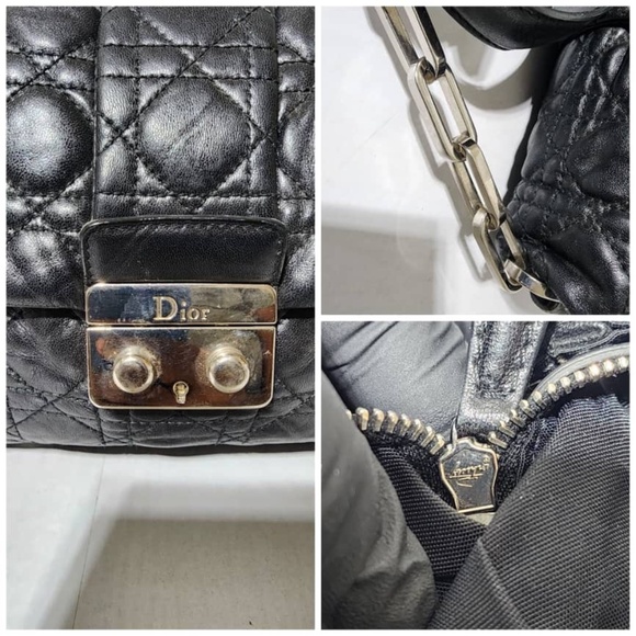 Authentic CHRISTIAN DIOR  Lambskin Cannage Medium New Lock Flap Shoulder Bag Bla - Picture 15 of 16